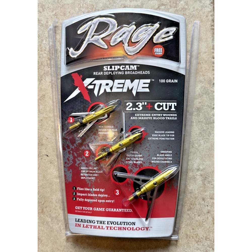 Rage Xtreme Mechanical Broadheads 100 Grain 2.3 Inch Cut 2-Blade 3 Pack 51000